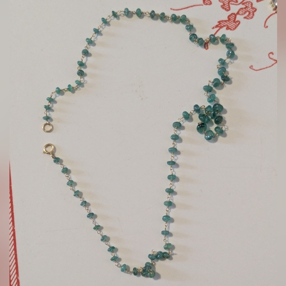 14k Yellow Gold Emerald Beaded Rosary Style Station Necklace - Picture 6 of 16